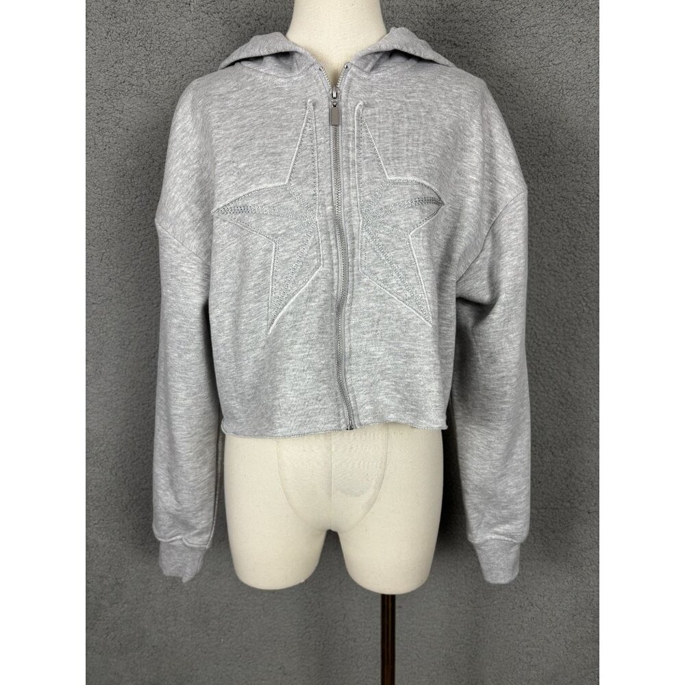 Self Esteem Women's Embroidered Star Hoodie Fleece Sweatshirt Gray Large NWT's